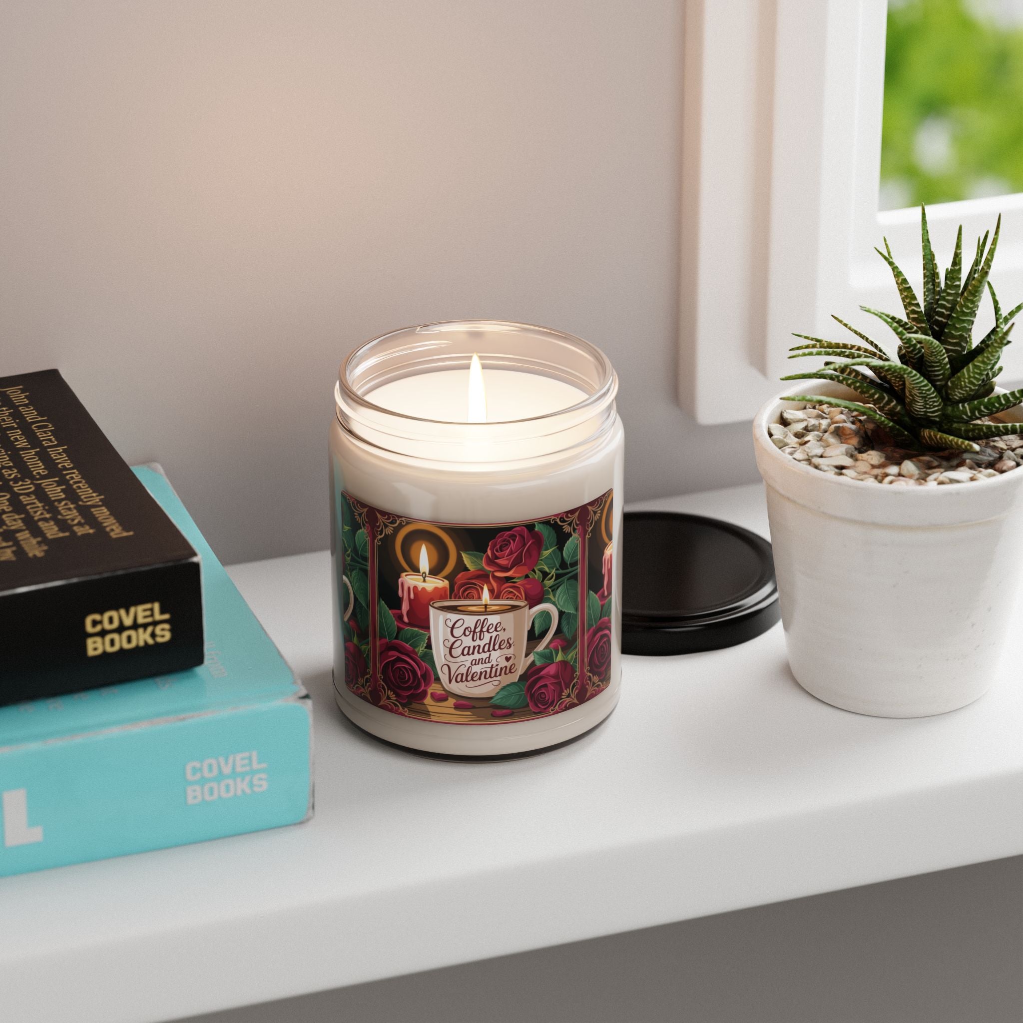 Valentine Coffee & Candles Scented Soy Candle — 9oz (Romantic Rose & Warm Coffee)