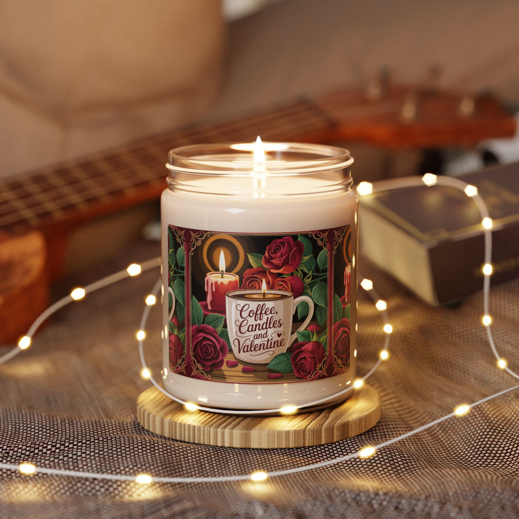 Valentine Coffee & Candles Scented Soy Candle — 9oz (Romantic Rose & Warm Coffee)