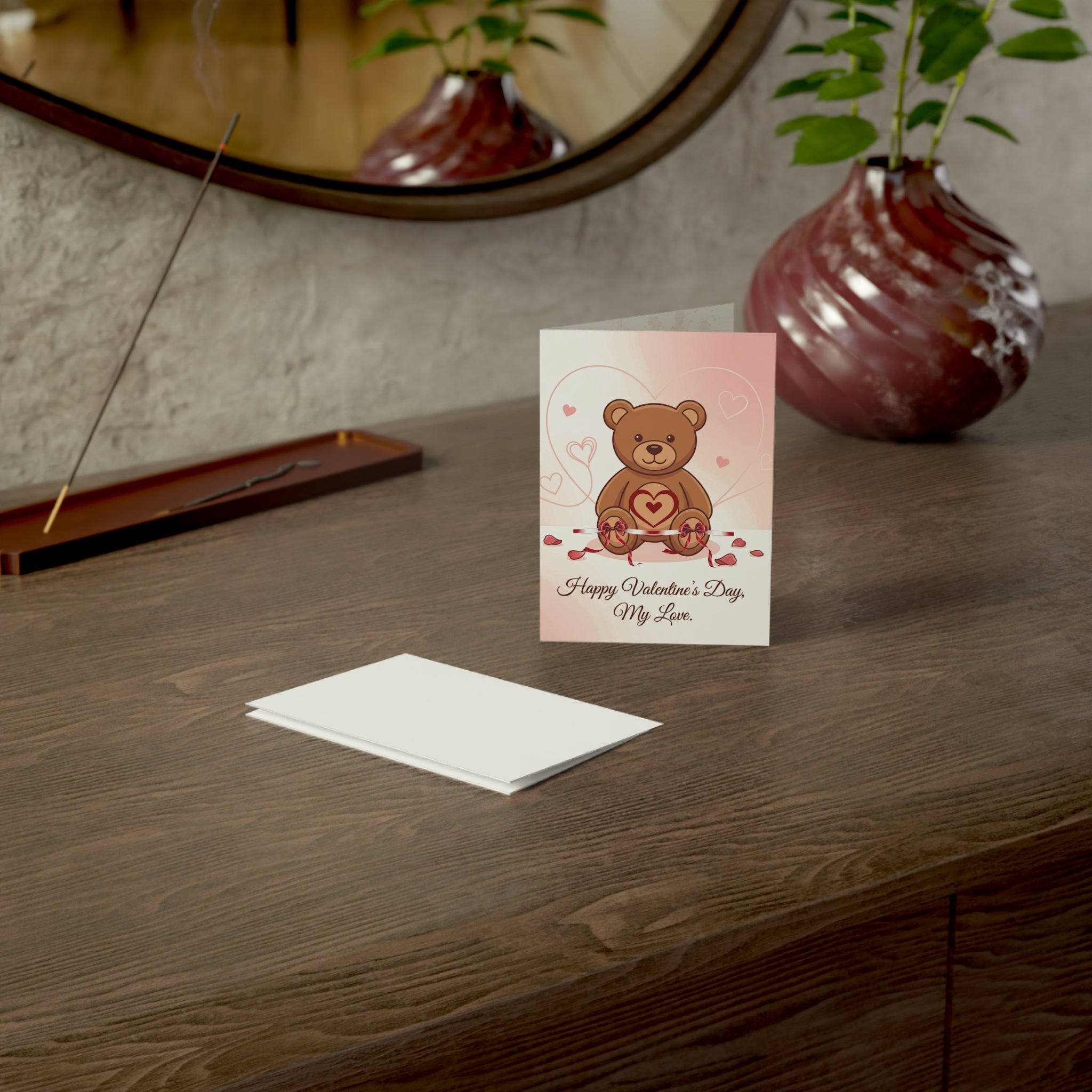 Valentine's Teddy Bear Greeting Card – "Happy Valentine’s Day, My Love" (Single or Pack)