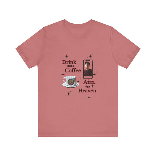 Coffee Lover Tee with Eucharist and St Carlo Acutis Design