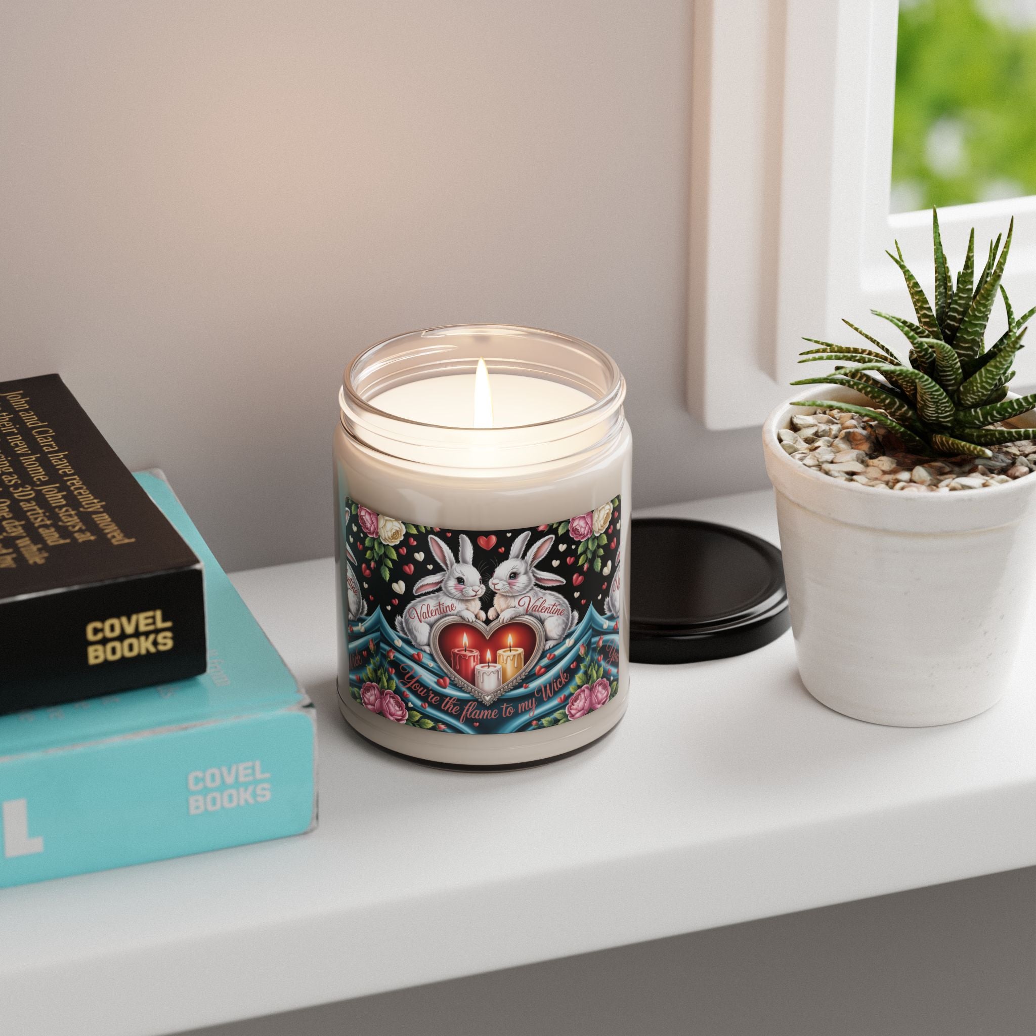 Valentine Bunny Soy Candle — 9oz Scented Jar ("You’re the Flame to My Heart")