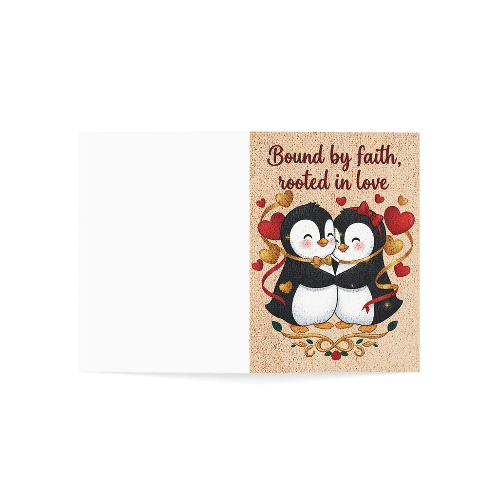 Greeting Card — "Bound by Faith, Rooted in Love" Cute Penguin Couples Card