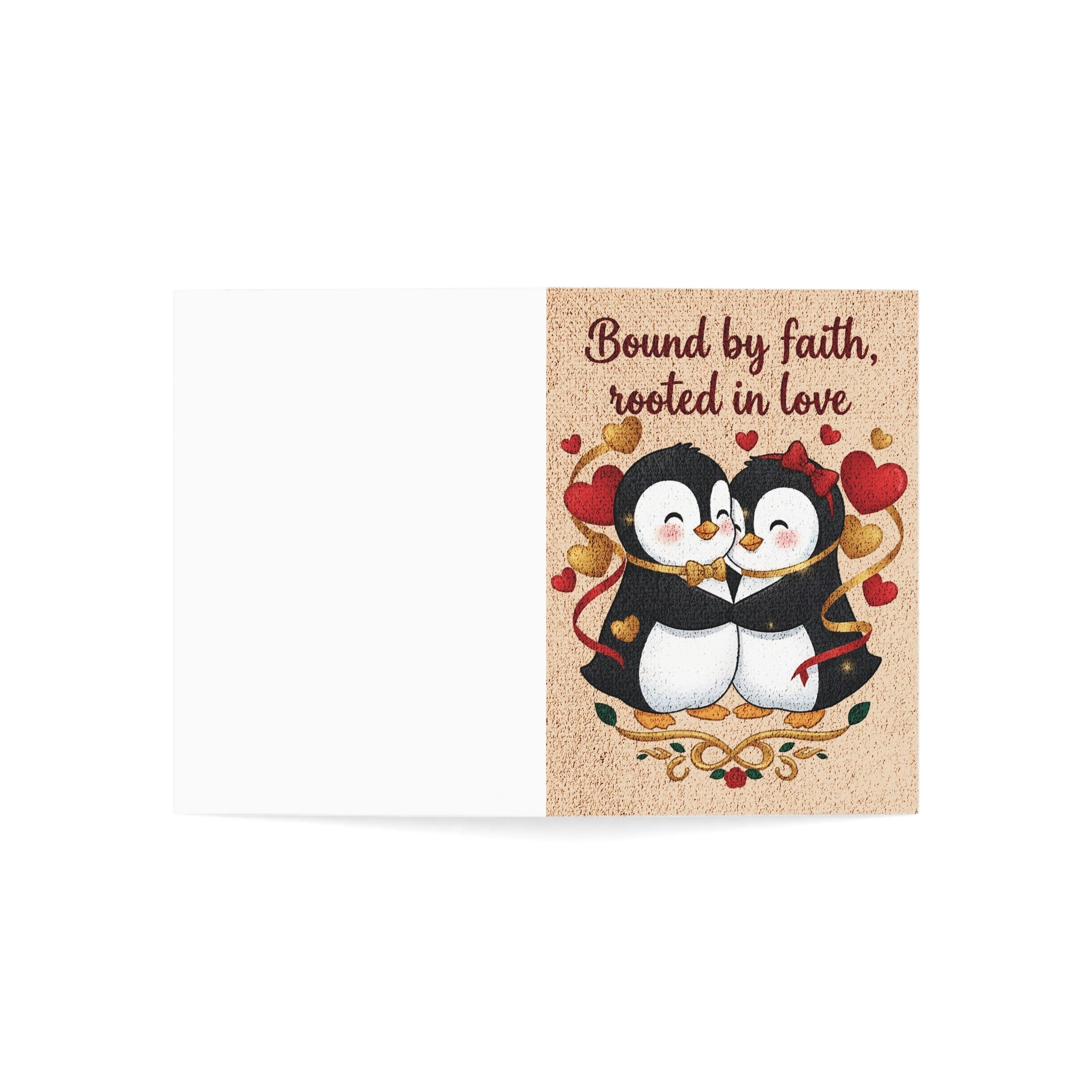 Greeting Card — "Bound by Faith, Rooted in Love" Cute Penguin Couples Card
