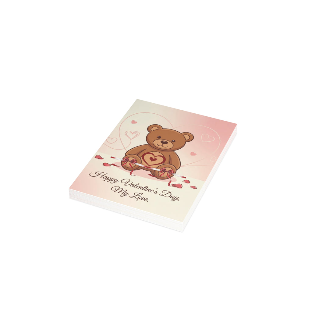 Valentine's Teddy Bear Greeting Card – "Happy Valentine’s Day, My Love" (Single or Pack)