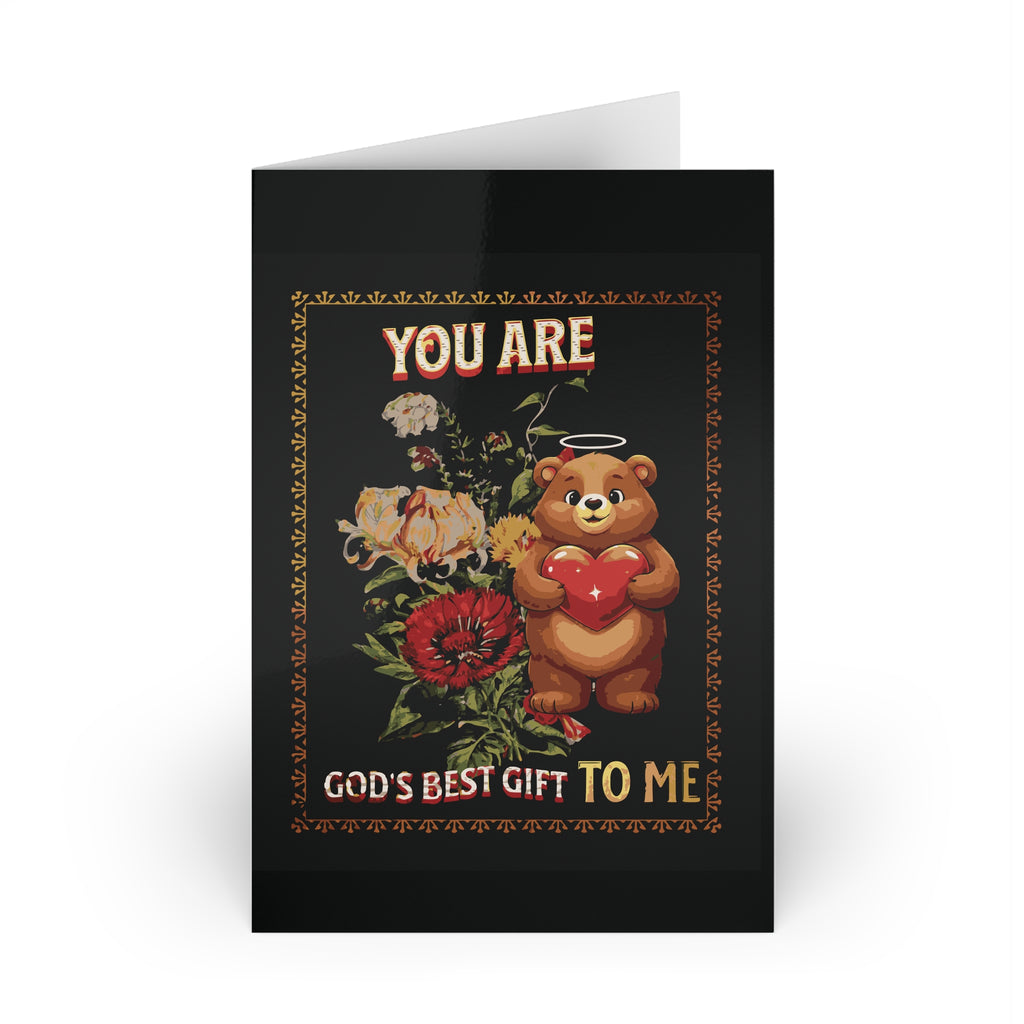 You Are God’s Best Gift to Me Greeting Card — Cute Teddy with Flowers