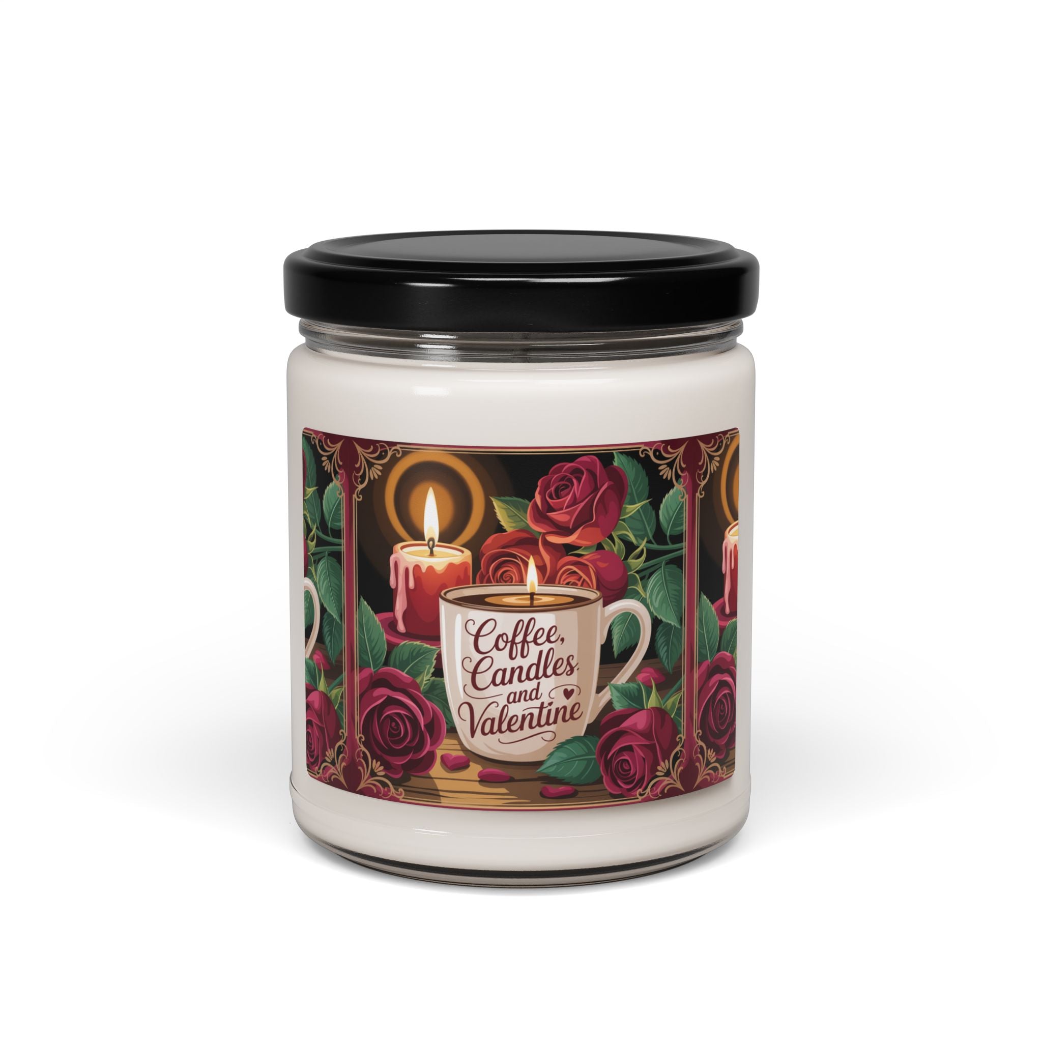 Valentine Coffee & Candles Scented Soy Candle — 9oz (Romantic Rose & Warm Coffee)