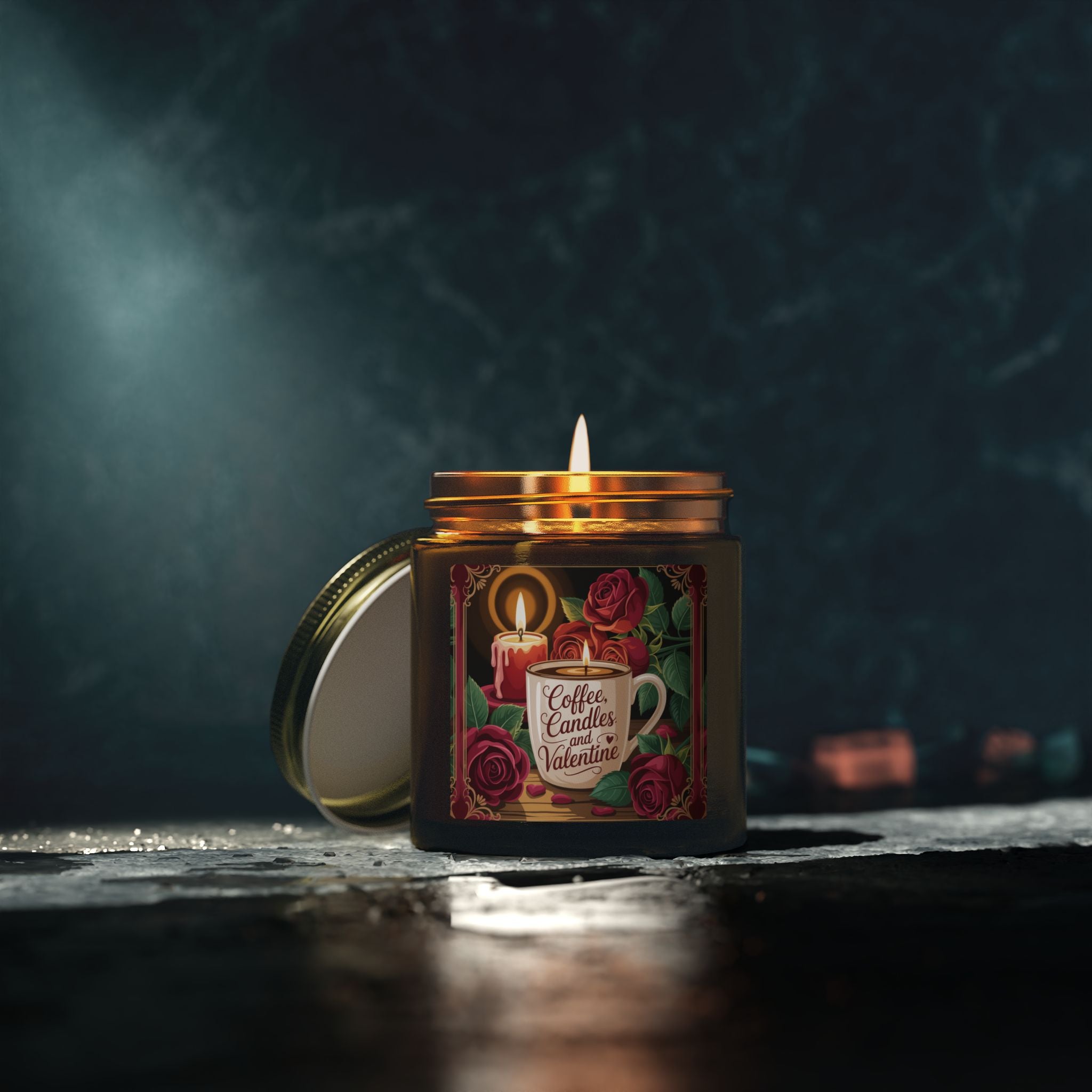 Valentine Coffee & Roses Scented Candle — Coconut Apricot Wax (4oz/9oz)