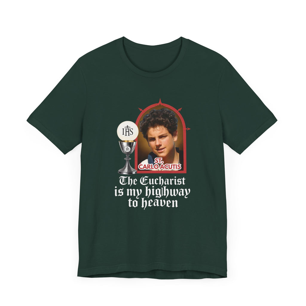 Eucharist Highway to Heaven Tee, Black Christian Shirt, Unisex Short Sleeve T-Shirt, Religious Gift, Faith-Based Apparel, Catholic Style