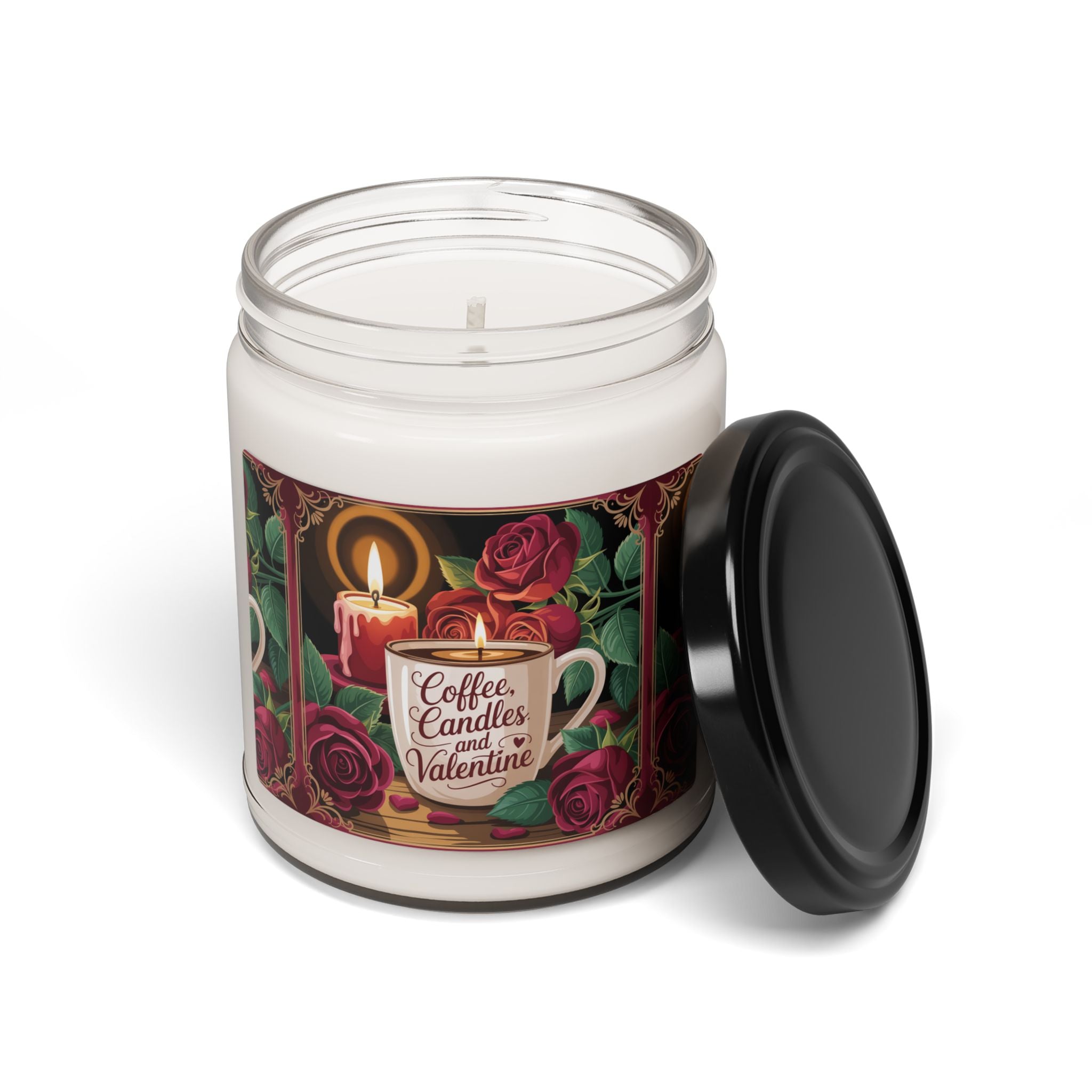 Valentine Coffee & Candles Scented Soy Candle — 9oz (Romantic Rose & Warm Coffee)