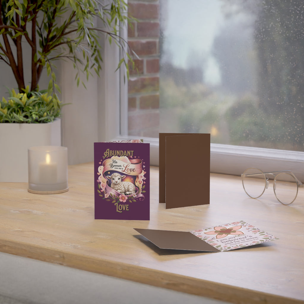 Abundant Love Lamb Greeting Card — "His Banner Over Me Is Love" Religious Encouragement Card (1/10/30/50 pcs)
