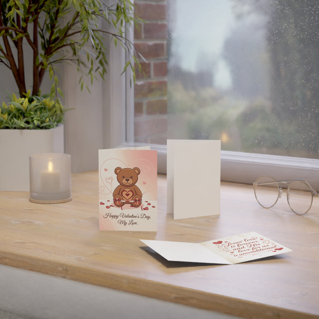 Valentine's Teddy Bear Greeting Card – "Happy Valentine’s Day, My Love" (Single or Pack)