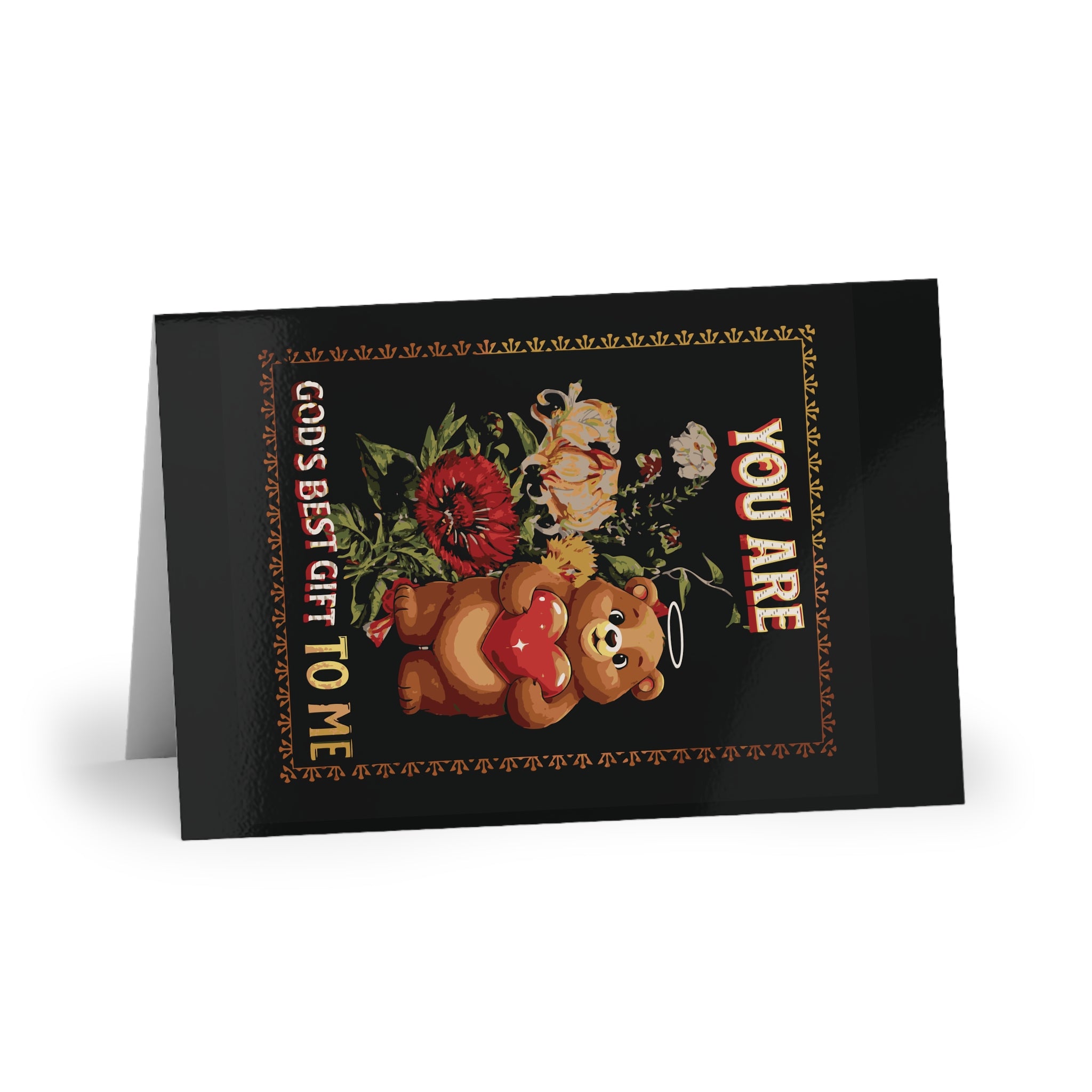 You Are God’s Best Gift to Me Greeting Card — Cute Teddy with Flowers