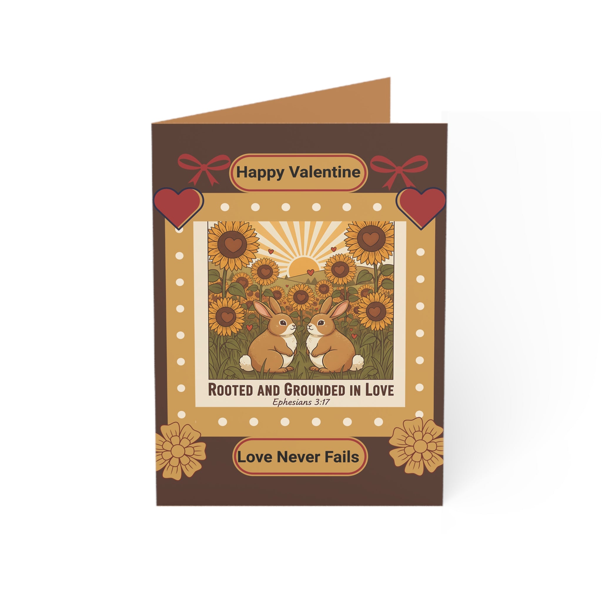 Valentine Sunflower Greeting Card — "Rooted and Grounded in Love" (Pack of 1/10/30/50)