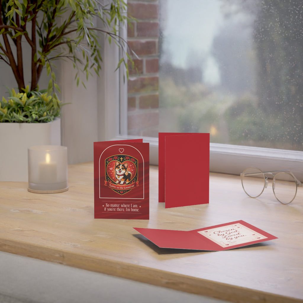 Greeting Card — 'Love, as He Loved Us' Corgi Devotional Card (Religious Pet Sympathy, 'No matter where I am, if you're there. I'm home.')