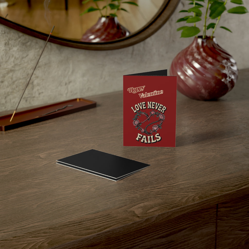 Valentine Greeting Card — "Love Never Fails" Floral Heart (Single or Bulk Packs)