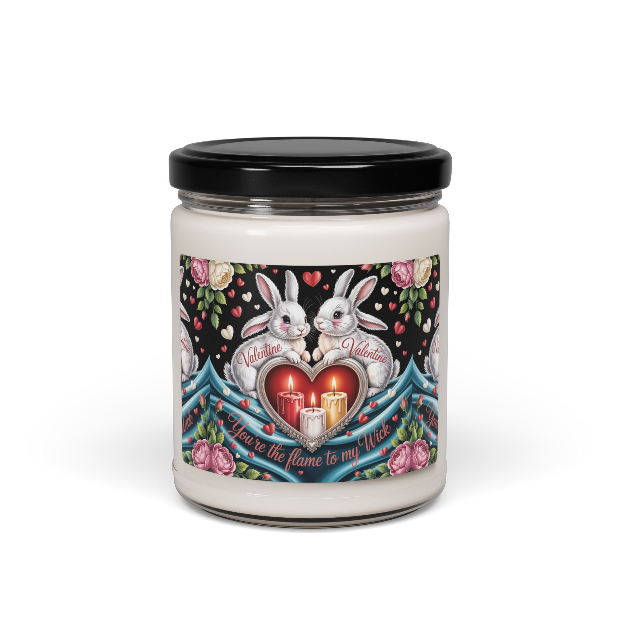 Valentine Bunny Soy Candle — 9oz Scented Jar ("You’re the Flame to My Heart")
