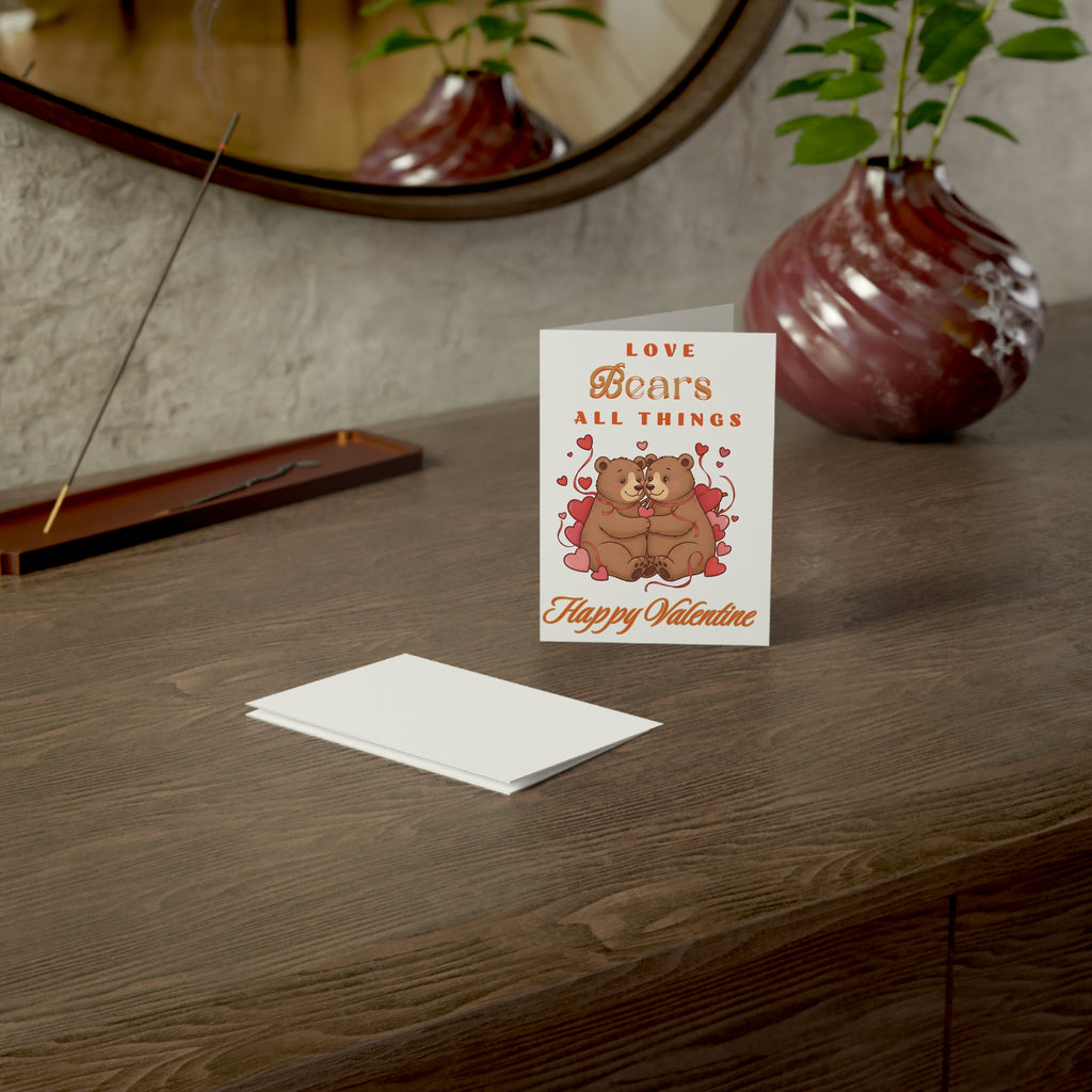 Valentine Bears Greeting Card — "Love Bears All Things" Folded Valentine Card (Single or Pack)