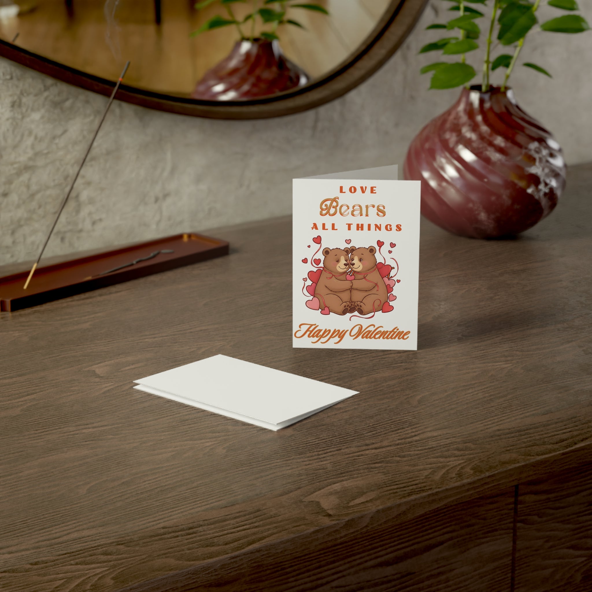 Valentine Bears Greeting Card — "Love Bears All Things" Folded Valentine Card (Single or Pack)