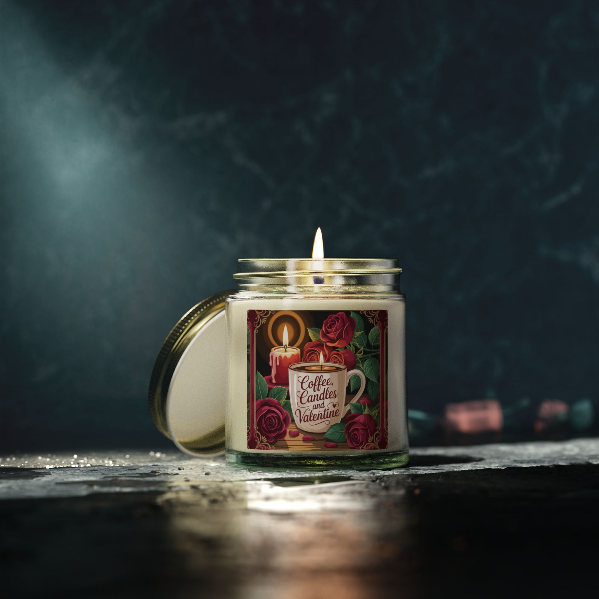 Valentine Coffee & Roses Scented Candle — Coconut Apricot Wax (4oz/9oz)