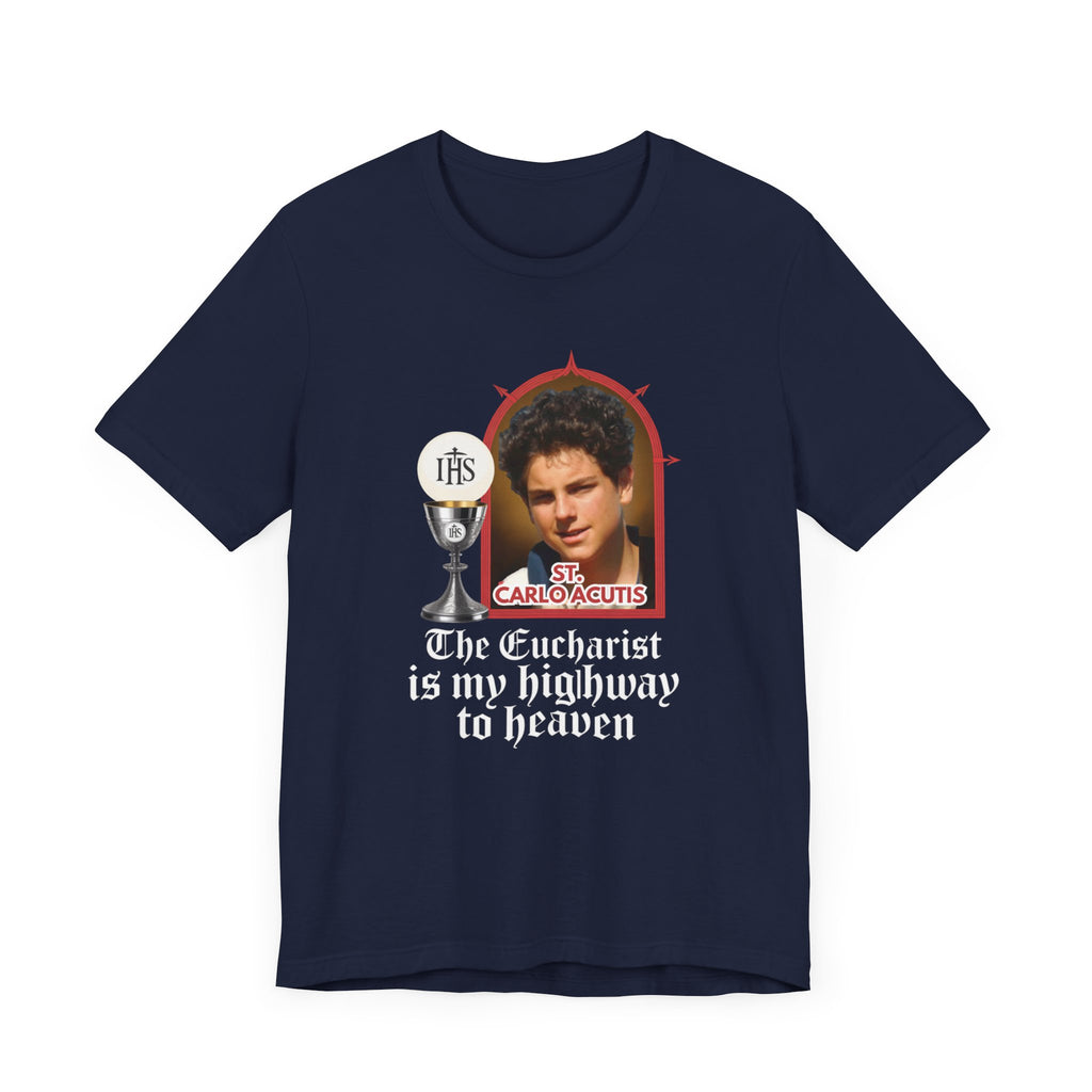 Eucharist Highway to Heaven Tee, Black Christian Shirt, Unisex Short Sleeve T-Shirt, Religious Gift, Faith-Based Apparel, Catholic Style