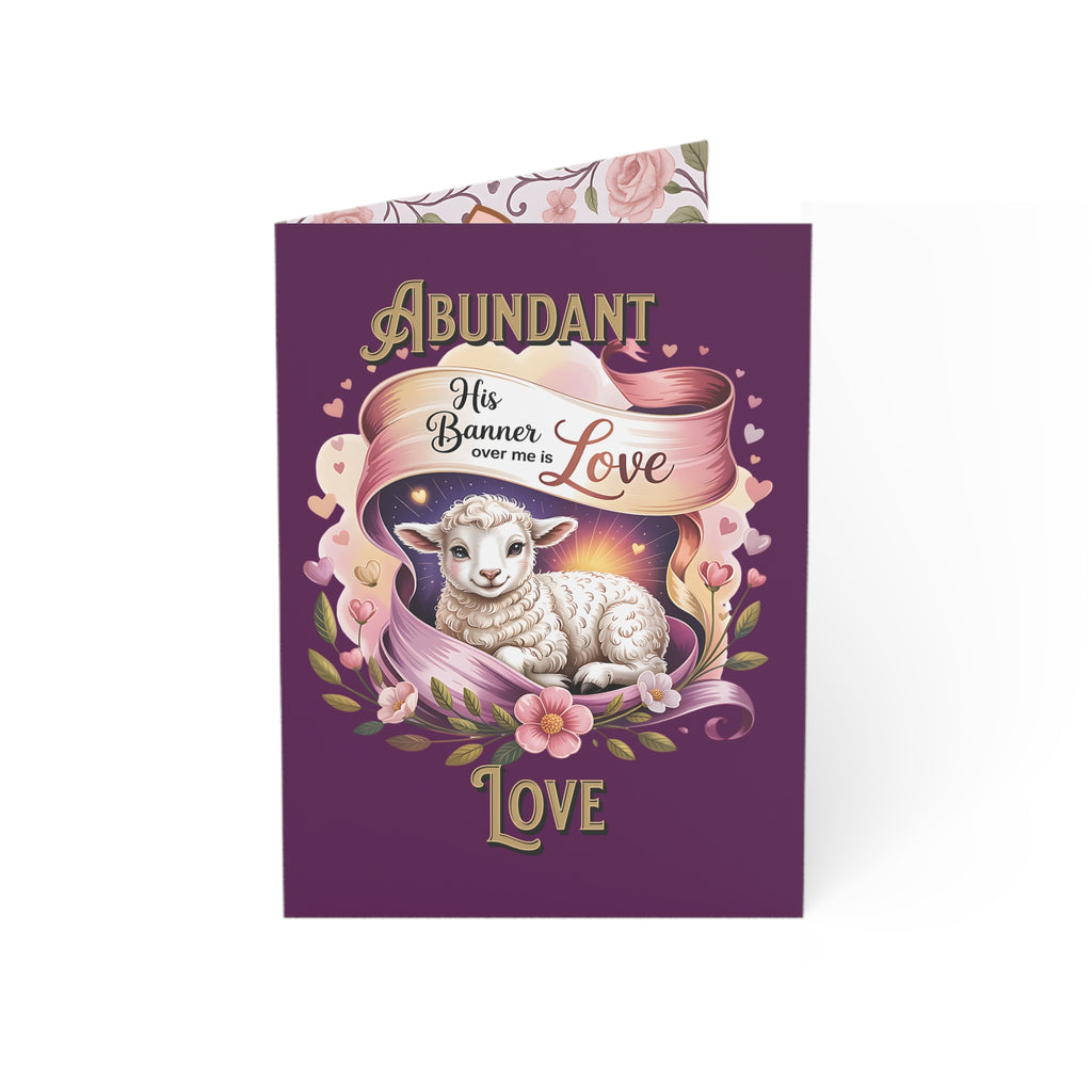 Abundant Love Lamb Greeting Card — "His Banner Over Me Is Love" Religious Encouragement Card (1/10/30/50 pcs)