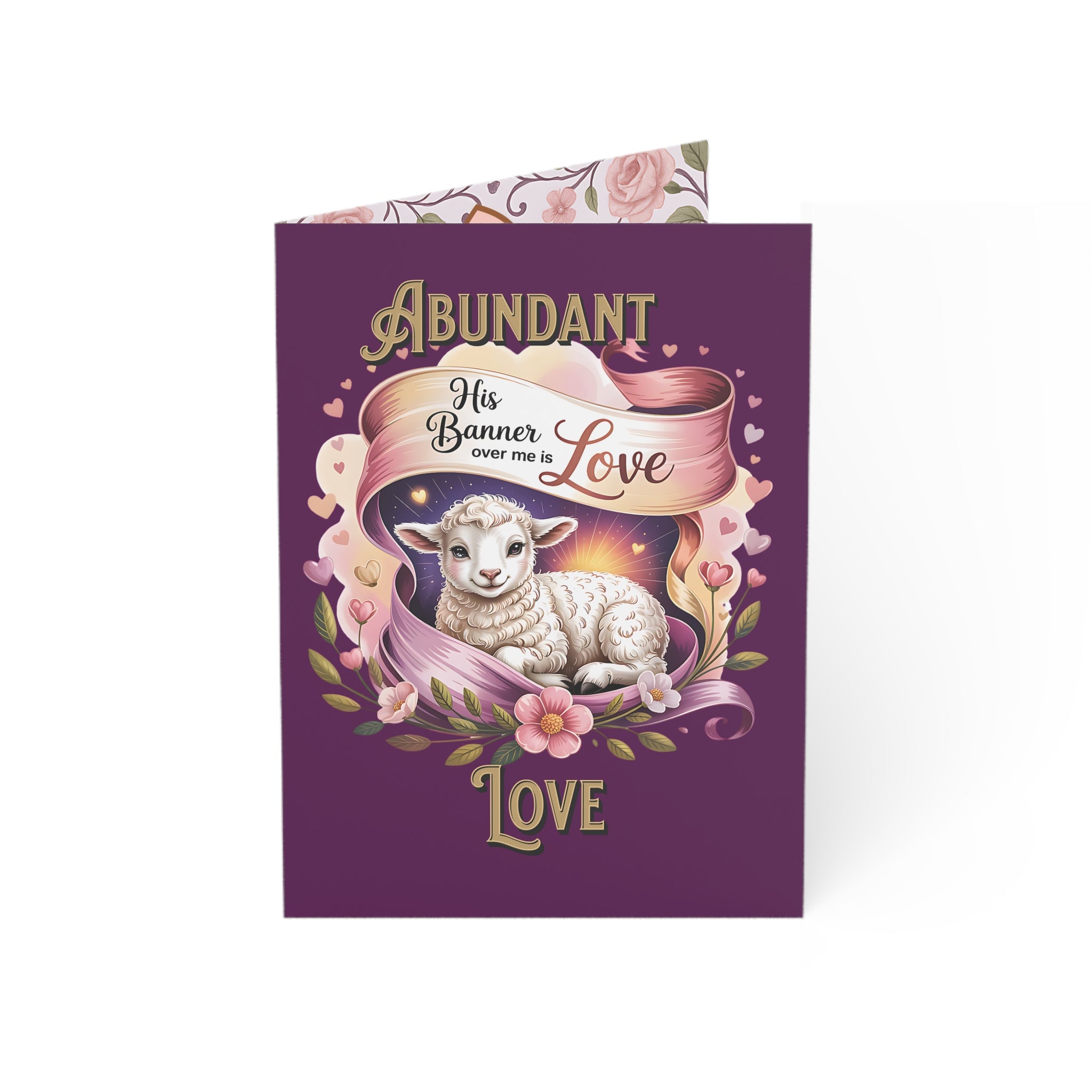Abundant Love Lamb Greeting Card — "His Banner Over Me Is Love" Religious Encouragement Card (1/10/30/50 pcs)