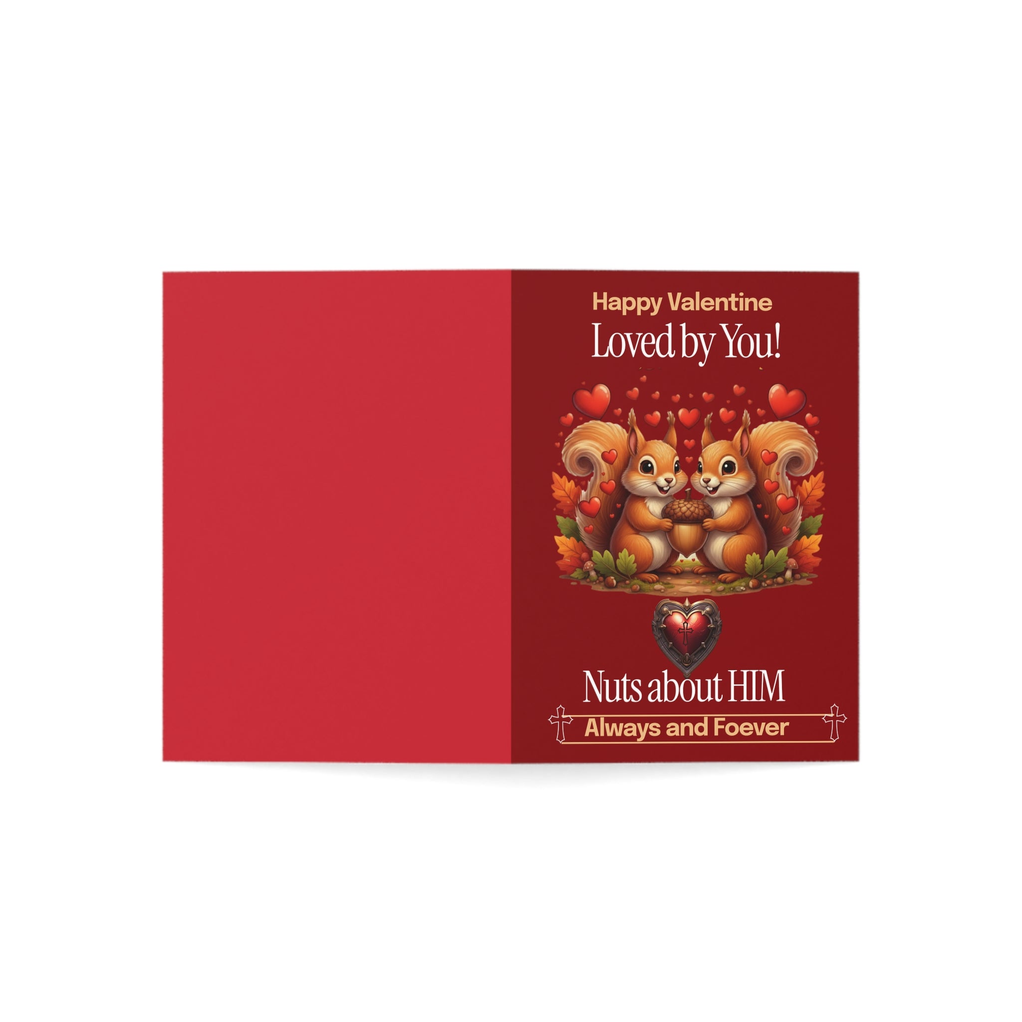 Valentine's Day Card — "Loved by You! Nuts About Him" Cute Squirrel Romantic Greeting Card (Single or Bulk Packs)