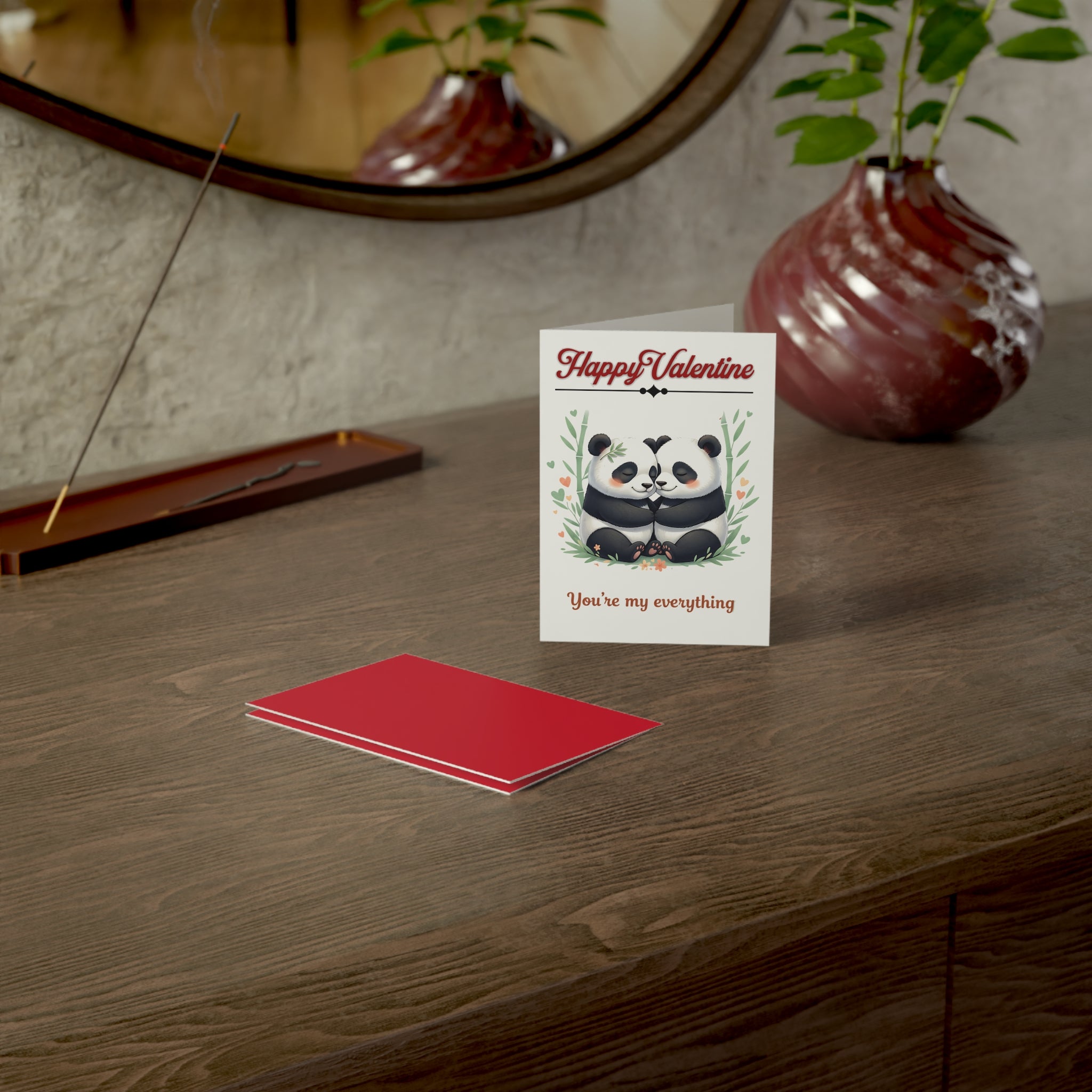 Valentine Panda Greeting Card — “Happy Valentine / You’re My Everything” (Single or Set)