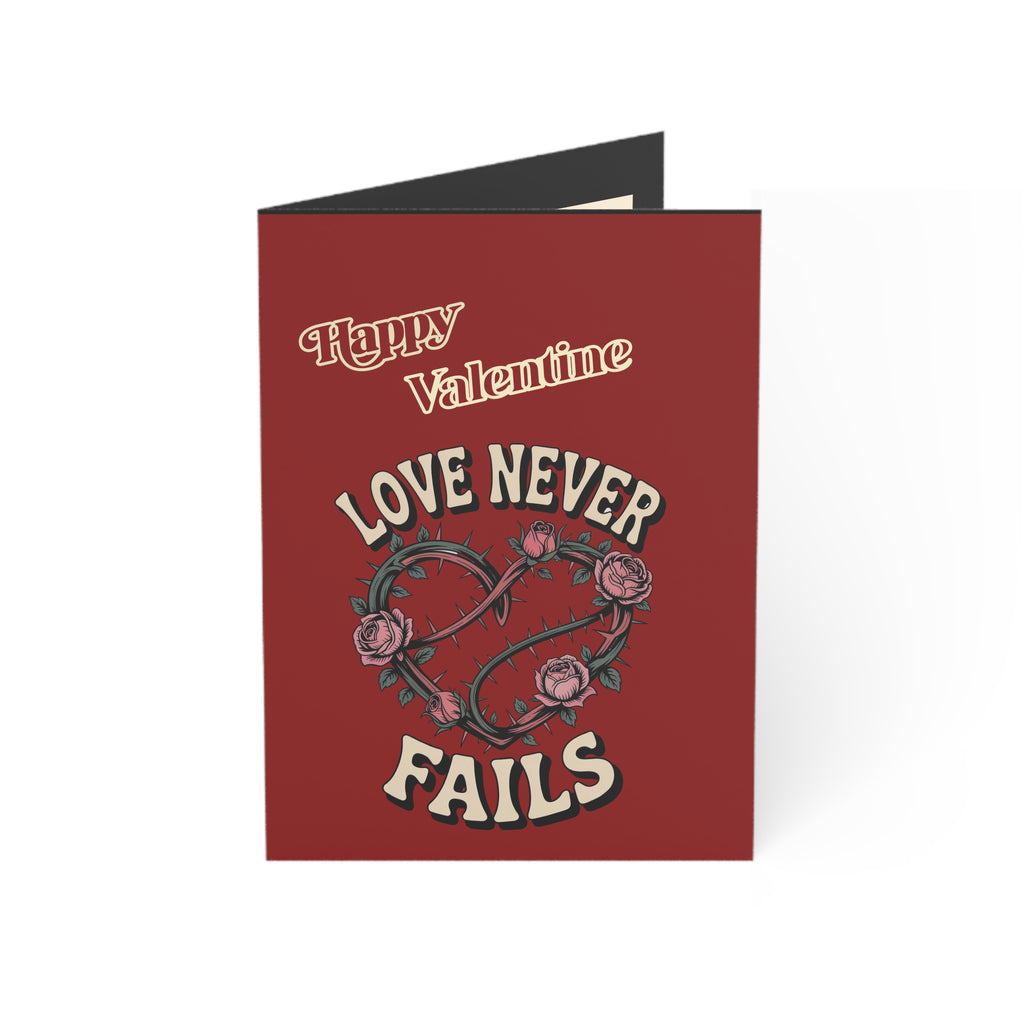 Valentine Greeting Card — "Love Never Fails" Floral Heart (Single or Bulk Packs)