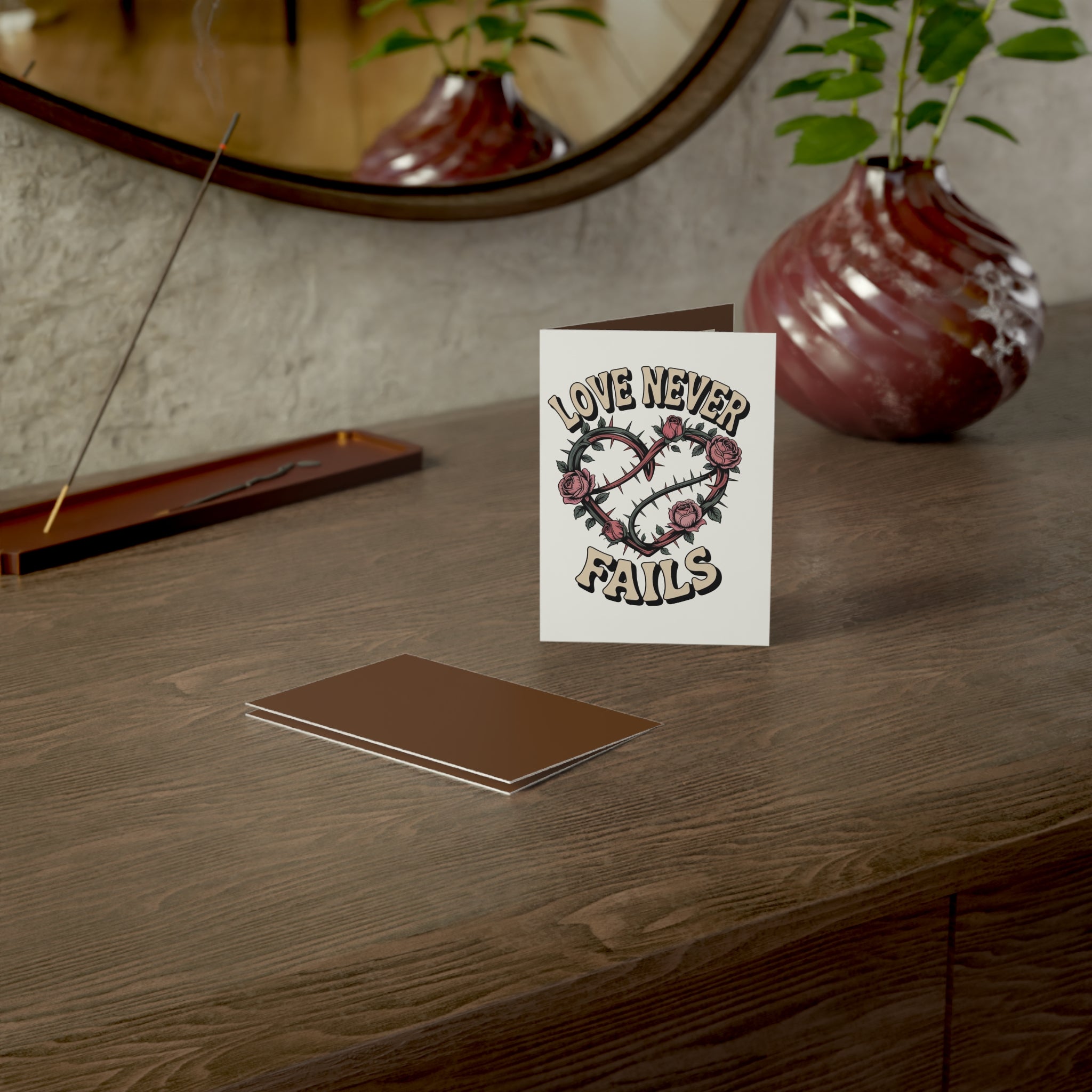 Greeting Card — "Love Never Fails" Rose & Thorns Heart