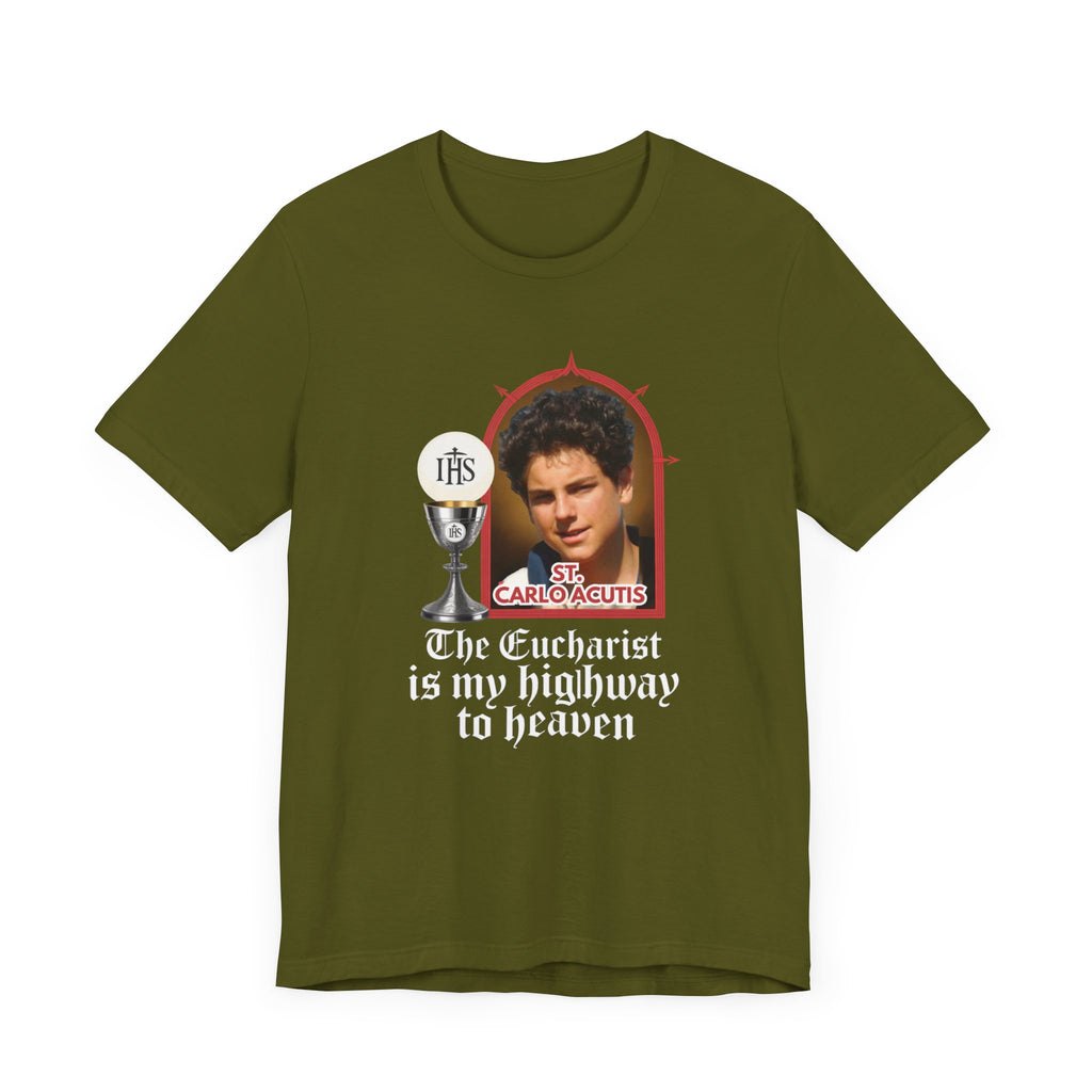 Eucharist Highway to Heaven Tee, Black Christian Shirt, Unisex Short Sleeve T-Shirt, Religious Gift, Faith-Based Apparel, Catholic Style