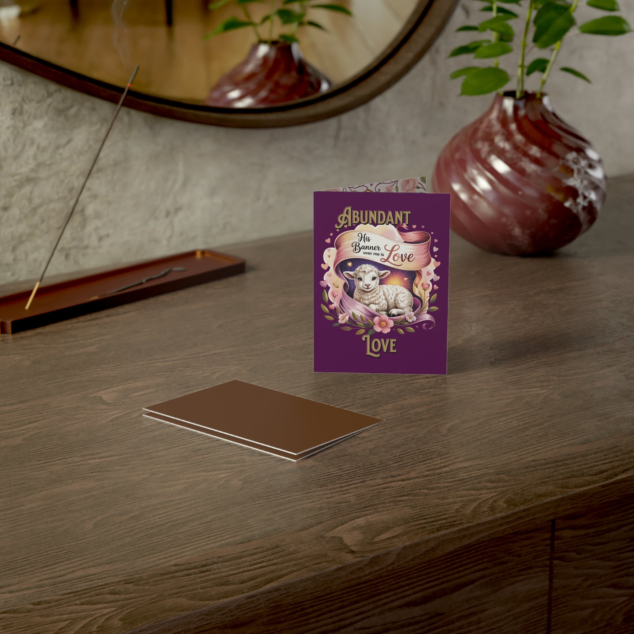 Abundant Love Lamb Greeting Card — "His Banner Over Me Is Love" Religious Encouragement Card (1/10/30/50 pcs)
