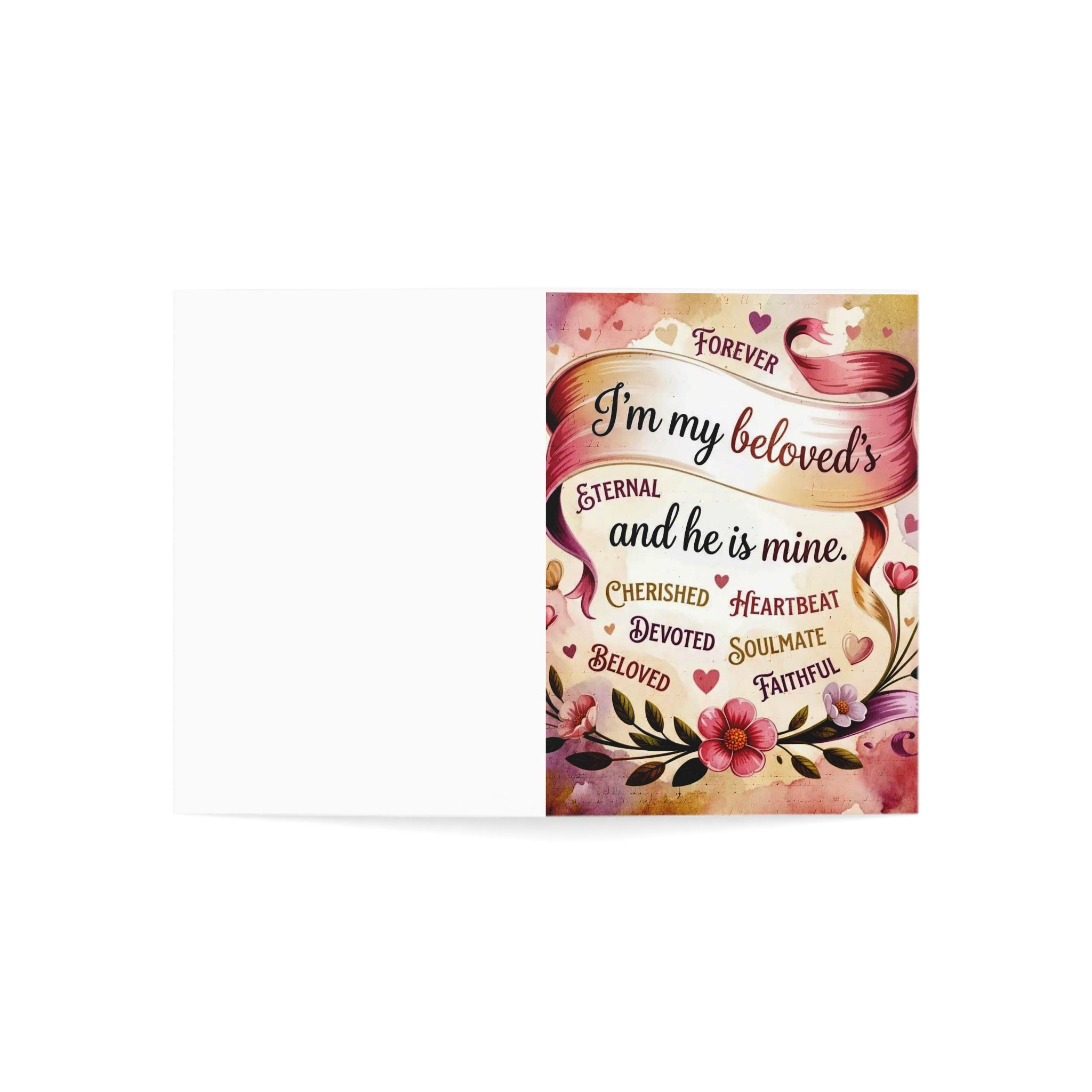 Greeting Card — "I’m My Beloved’s and He Is Mine" Romantic Floral Love Card (Singles & Bulk Packs)