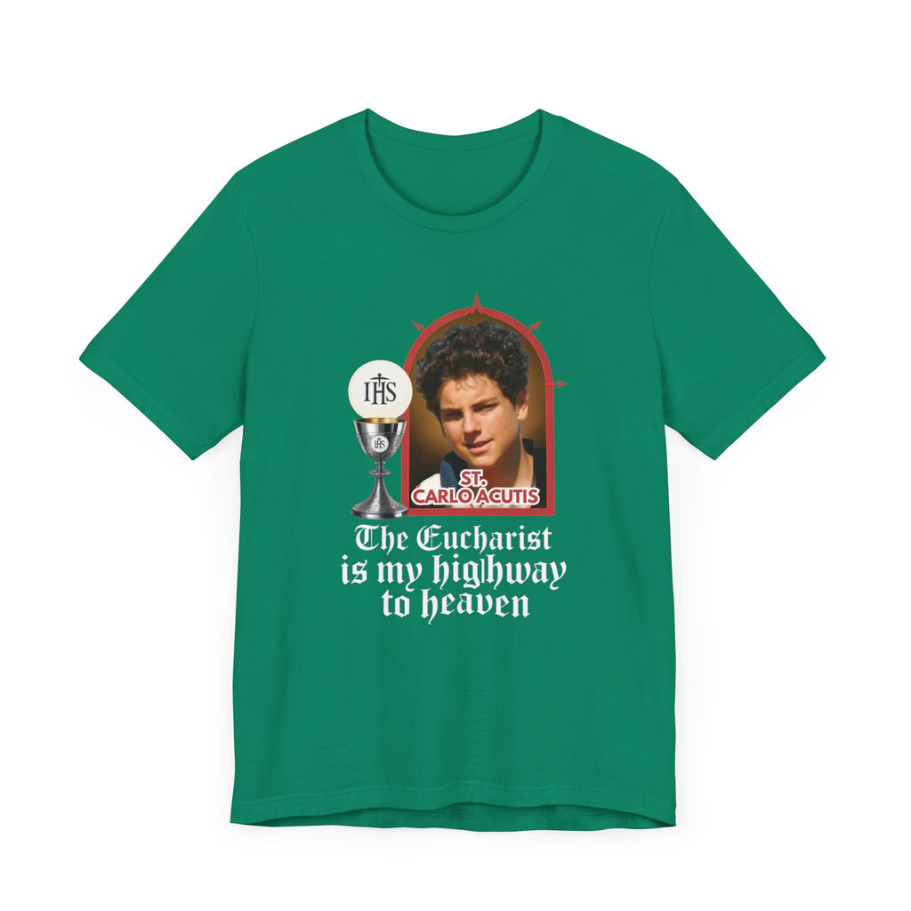 Eucharist Highway to Heaven Tee, Black Christian Shirt, Unisex Short Sleeve T-Shirt, Religious Gift, Faith-Based Apparel, Catholic Style