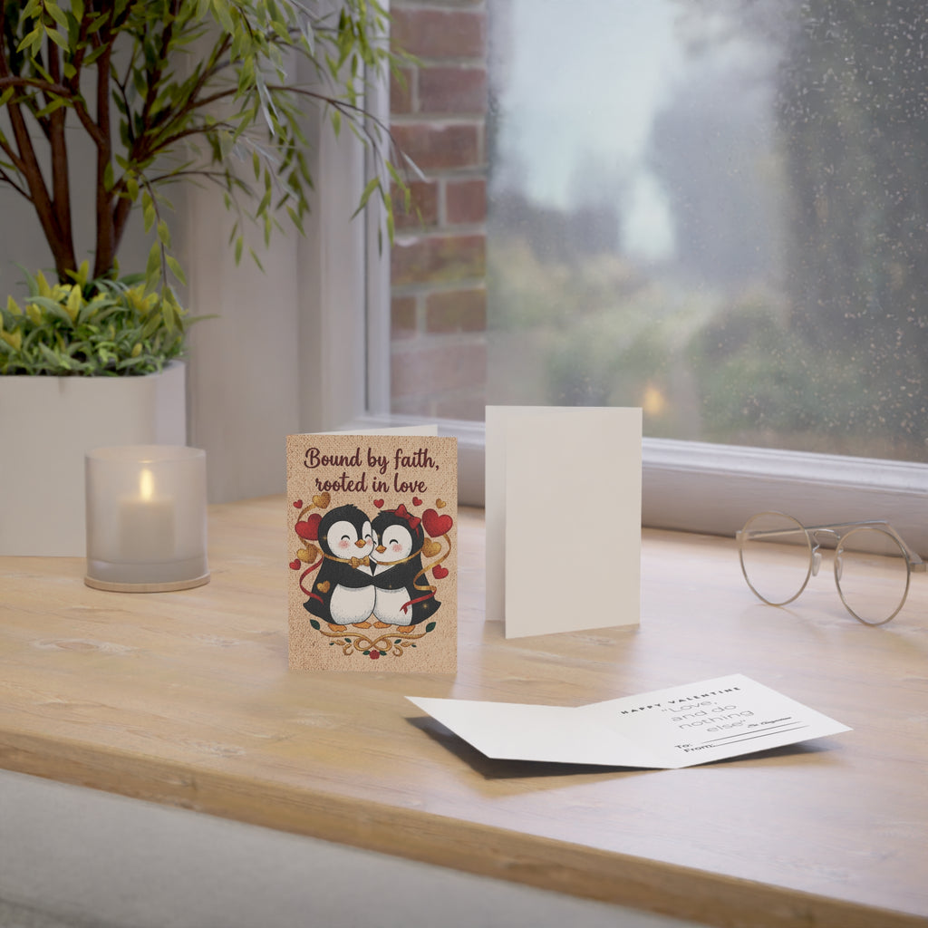 Greeting Card — "Bound by Faith, Rooted in Love" Cute Penguin Couples Card