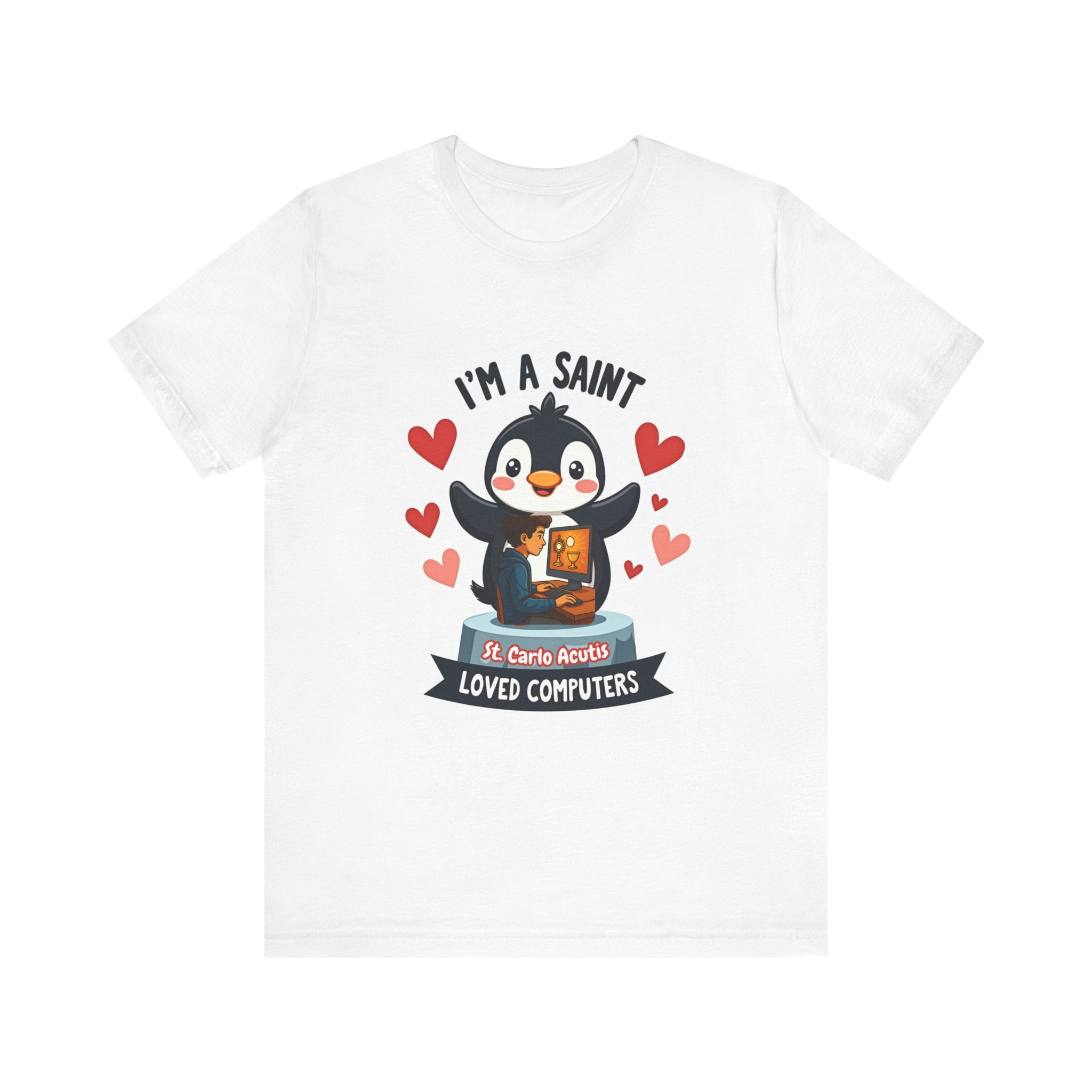 Cute Penguin Short Sleeve Tee - I'm a Saint, Perfect for Tech Lovers, Gift for Computer Enthusiasts, Fun Casual Wear, Unique Holiday Gift