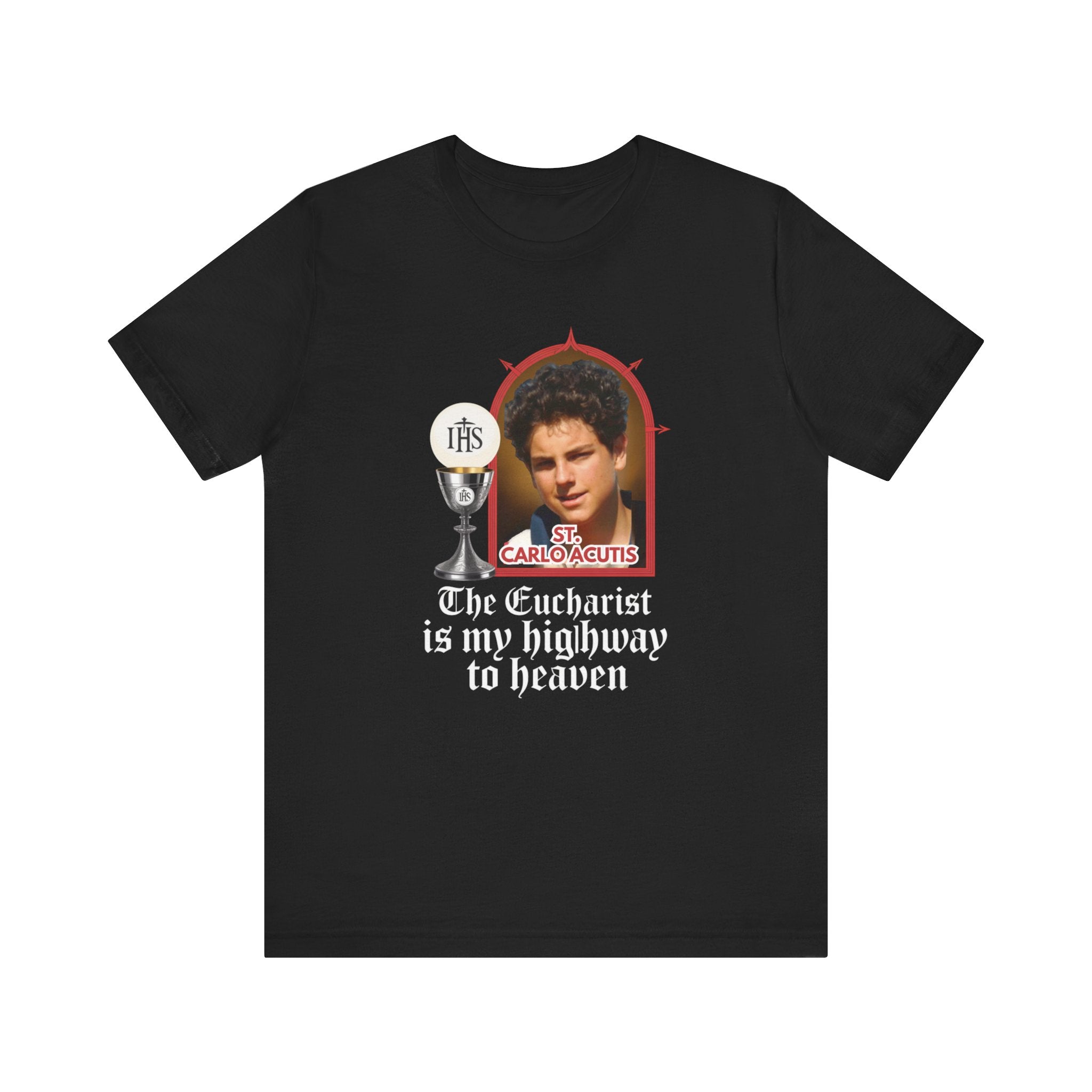 Eucharist Highway to Heaven Tee, Black Christian Shirt, Unisex Short Sleeve T-Shirt, Religious Gift, Faith-Based Apparel, Catholic Style