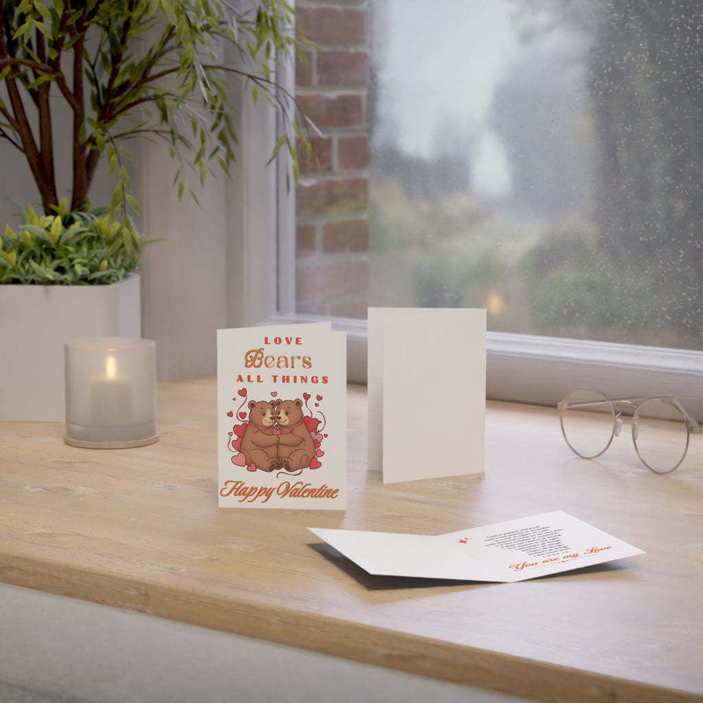 Valentine Bears Greeting Card — "Love Bears All Things" Folded Valentine Card (Single or Pack)