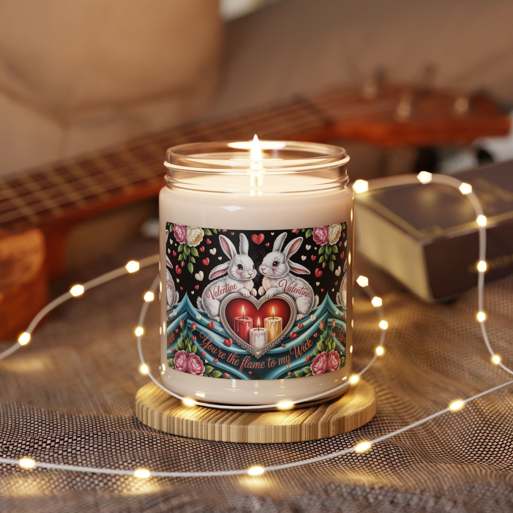 Valentine Bunny Soy Candle — 9oz Scented Jar ("You’re the Flame to My Heart")