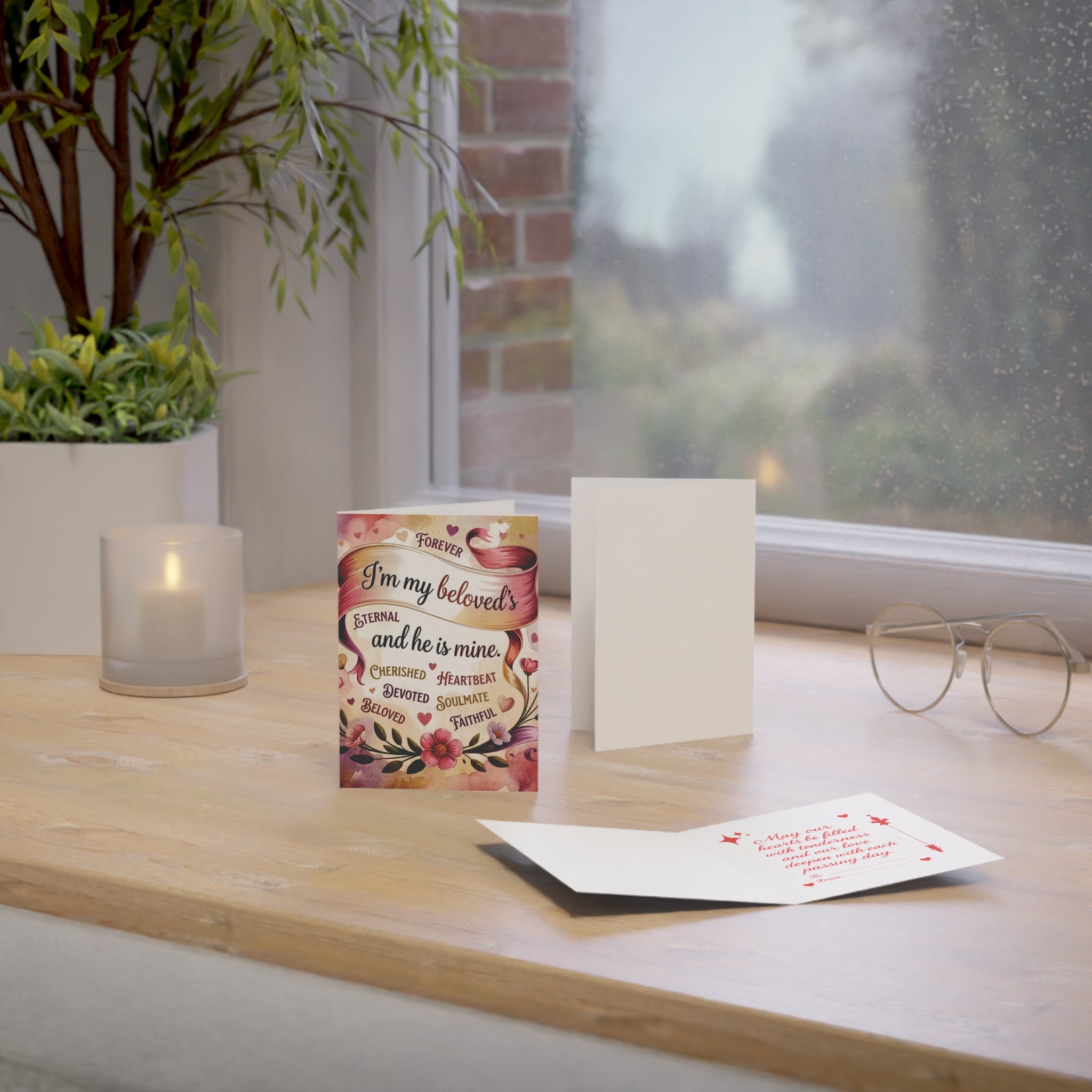 Greeting Card — "I’m My Beloved’s and He Is Mine" Romantic Floral Love Card (Singles & Bulk Packs)